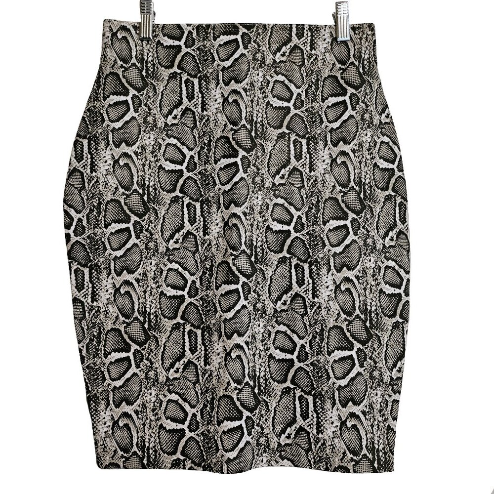 NWT SHINESTAR Cream/Grey/White Pleather/Vinyl Snake Print Pencil Skirt Size Med